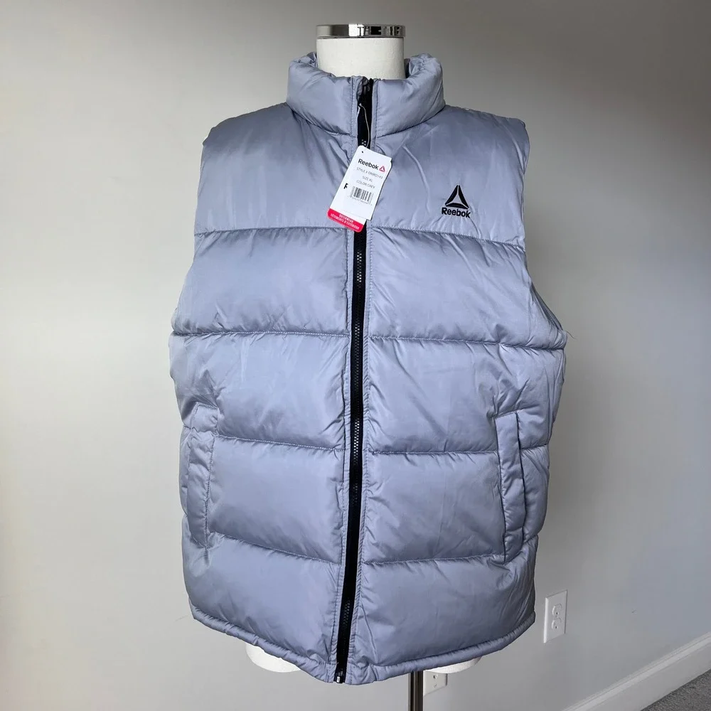 Reebok Puffer Vest Lightweight Full Zip Outerwear Grey Men's Plus XL OMRD143 NEW